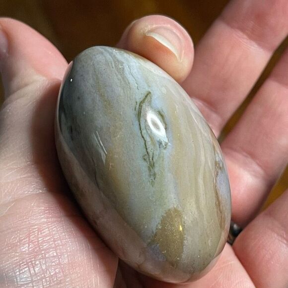 Ocean Jasper palm stone crystal natural green white dots yellow brown agate agat - Picture 8 of 10